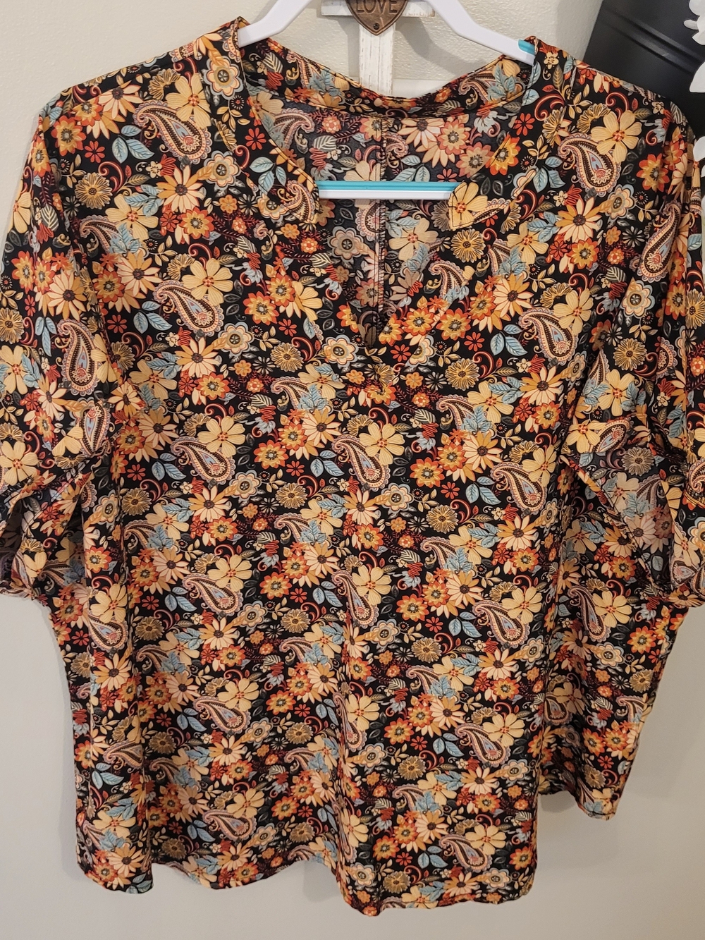 SHEIN Black Floral Paisley V-Neck Blouse